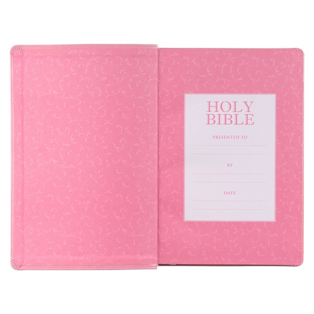 Pink Faux Leather Giant Print King James Version Holy Bible - Picture 2 of 4